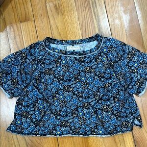 Floral Blue and Black Women's Top